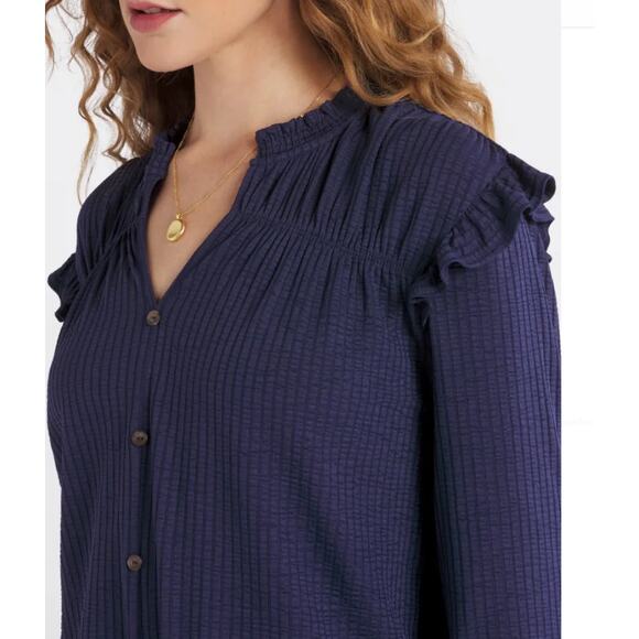 Kaileigh (S) Lev Ruffle Detail Knit Top - Stitch Fix V-Neck Button Front - Picture 10 of 13
